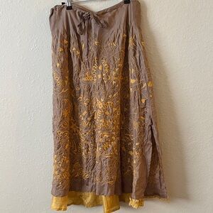 Chan Luu Tan Silk Maxi Skirt with Yellow Embroidery Size L